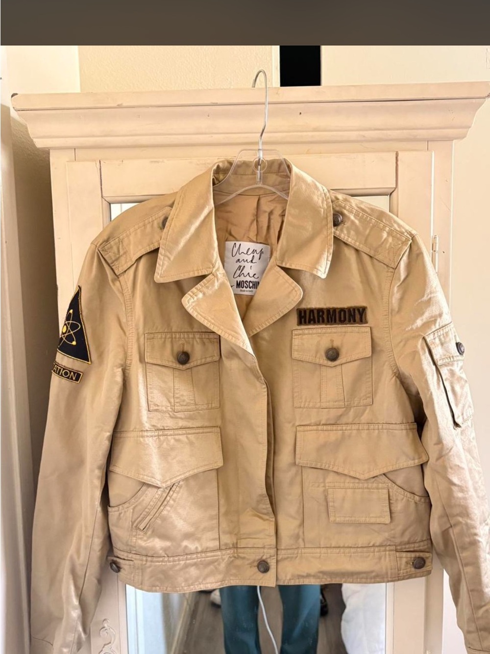 Moschino Tan Utility Bomber Jacket with 'Harmony' Patch
